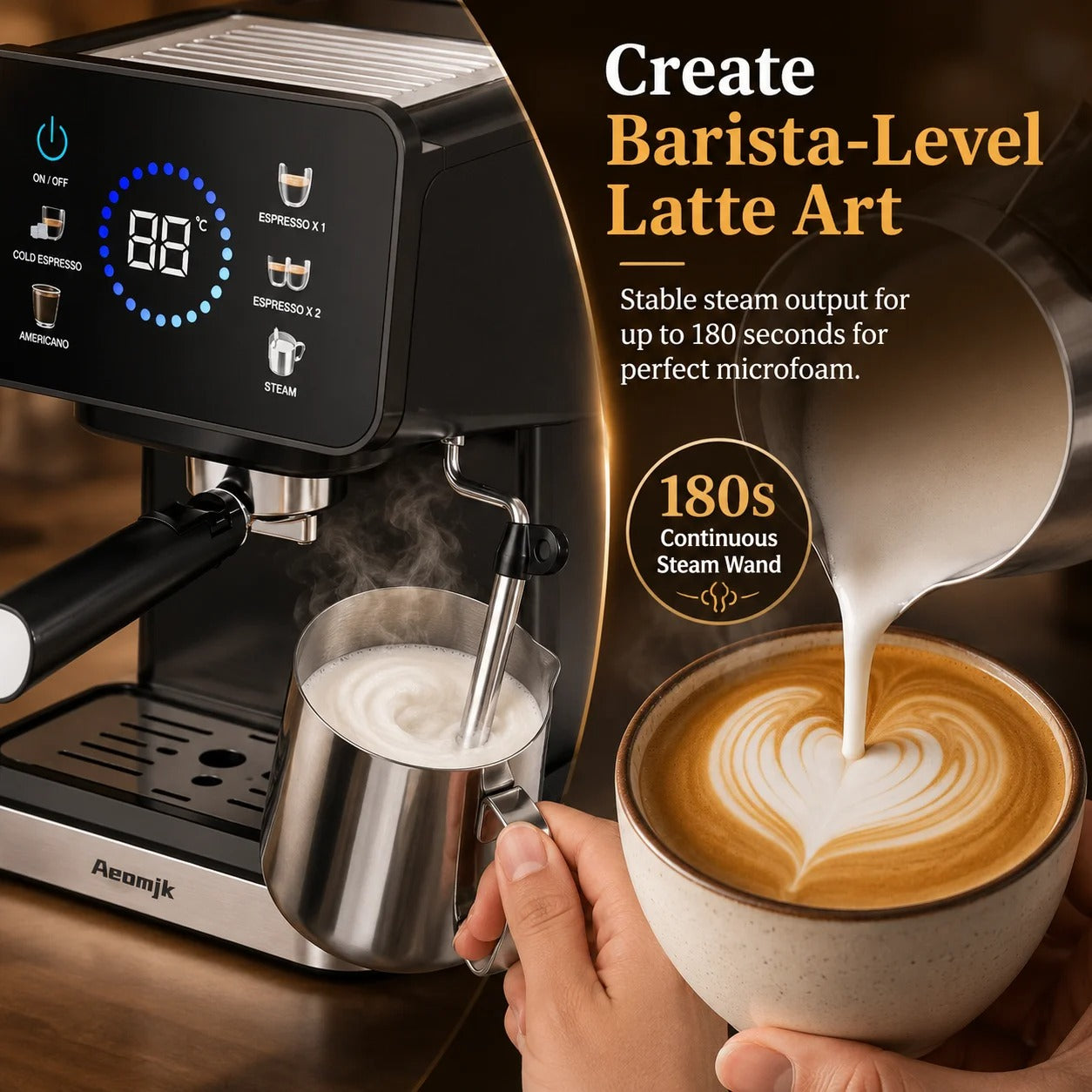 Machine à expresso semi-automatique avec mousseur à lait pour créer des cafés de qualité barista