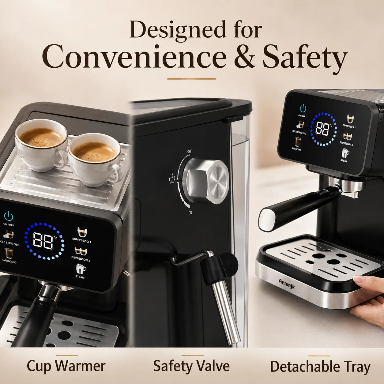 Machine à expresso semi-automatique avec mousseur à lait, chauffe-tasses et valve de sécurité intégrée