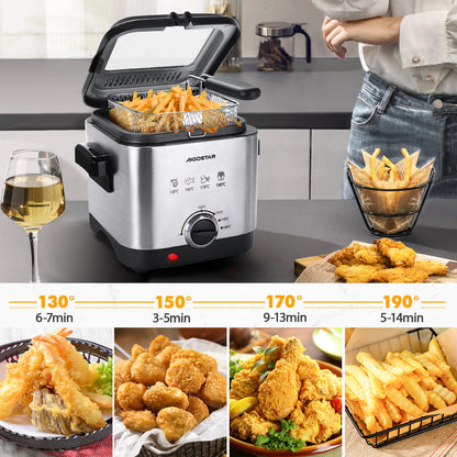 Friteuse Compacte 1,5L Aigostar avec réglage de température et panier en acier inoxydable