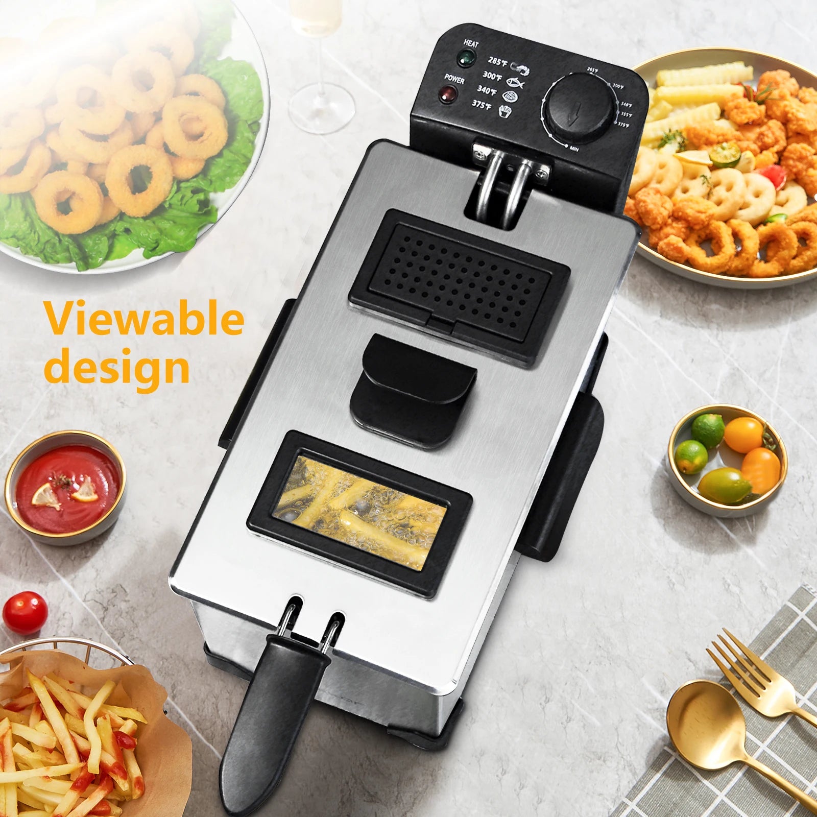 Friteuse Électrique Familiale 3L – Inox avec un design visible, parfaite pour des frites croustillantes