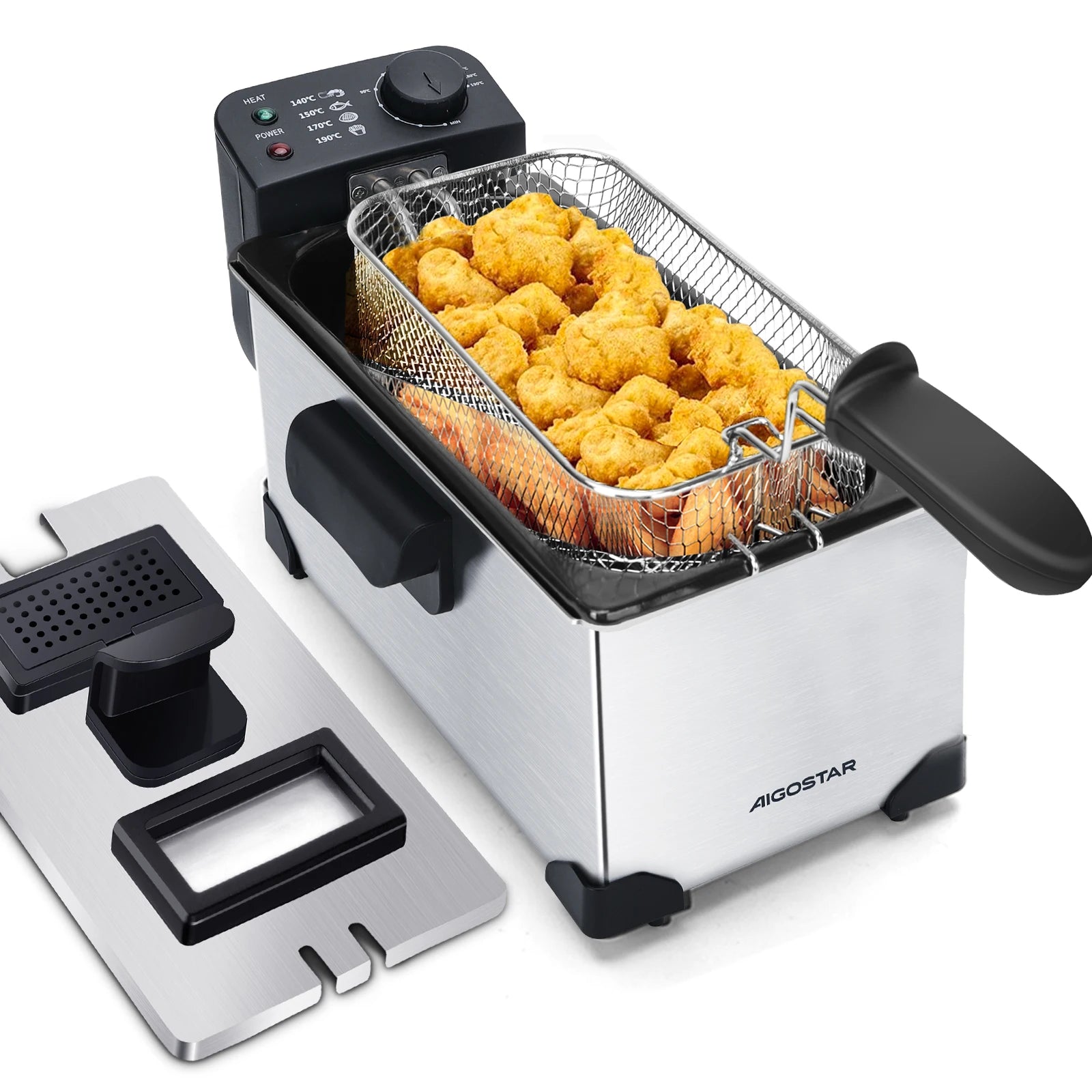 Friteuse Électrique Familiale 3L – Inox avec panier en acier pour cuisson de fritures croustillantes
