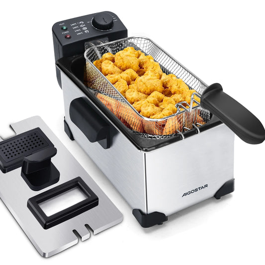Friteuse Électrique Familiale 3L – Inox avec panier en acier pour cuisson de fritures croustillantes