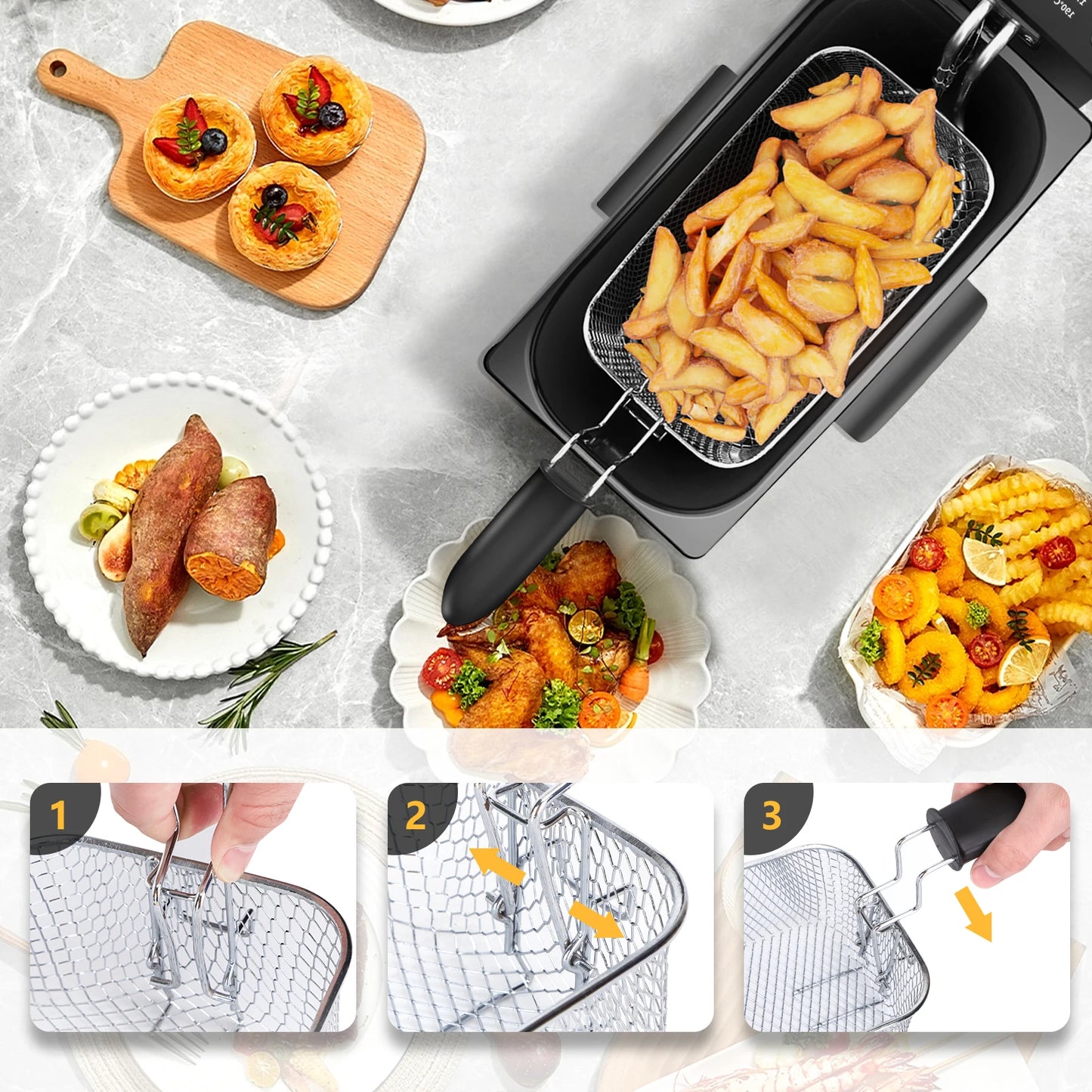 Friteuse Électrique Familiale 3L – Inox préparant des frites croustillantes et des plats savoureux