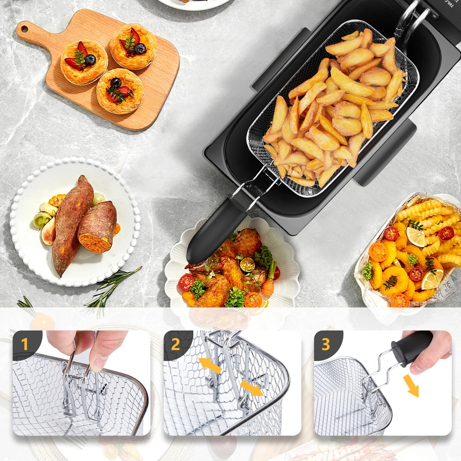 Friteuse Électrique Familiale 3L – Inox préparant des frites croustillantes et des plats savoureux