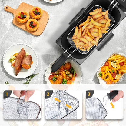Friteuse Électrique Familiale 3L – Inox préparant des frites croustillantes et des plats savoureux