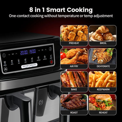 Friteuse à air XXL 9L double compartiment sans huile avec affichage LED et fonctions de cuisson multifonctionnelles