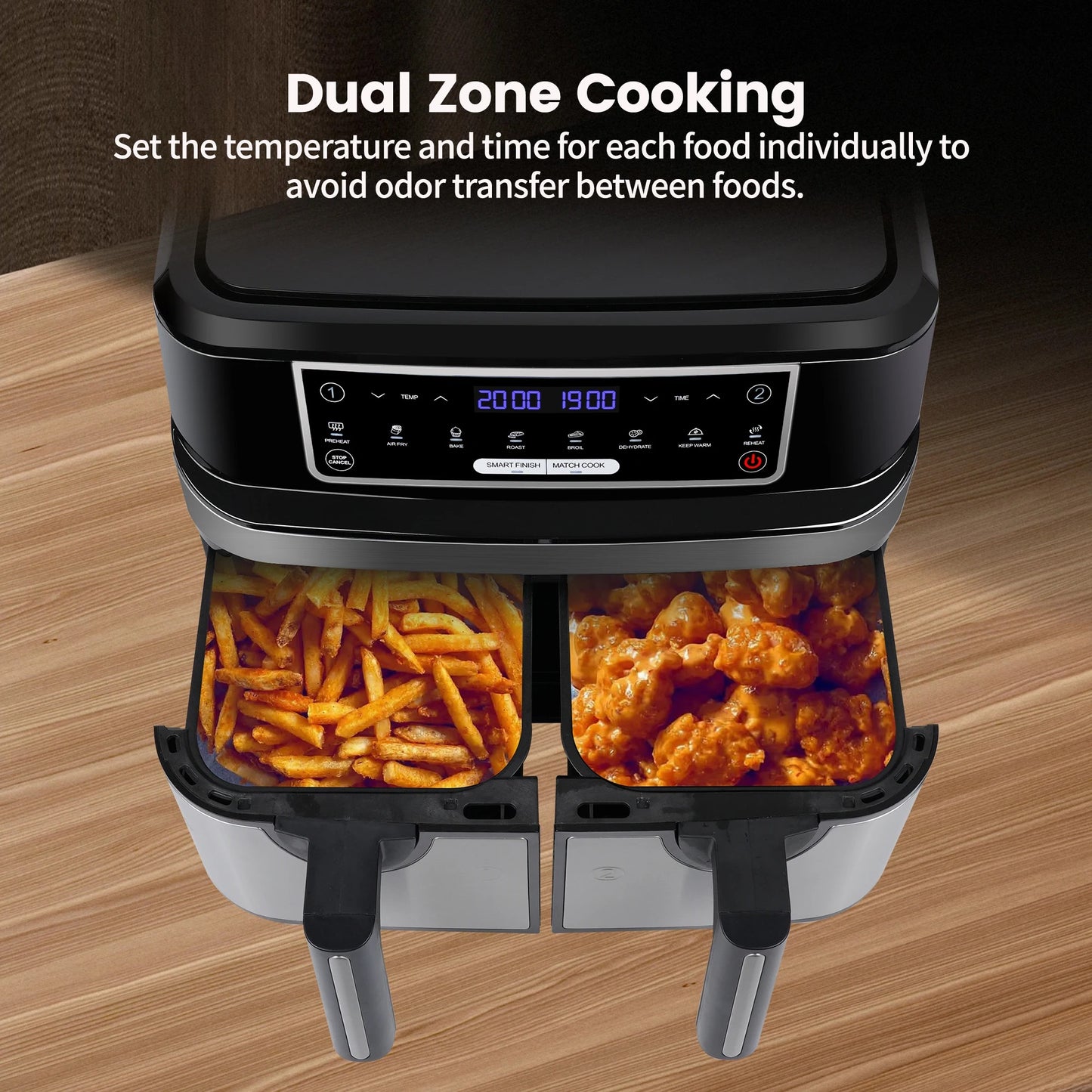 Friteuse à Air Fryer XXL 9L double compartiment sans huile avec cuisson à dual zone pour des aliments croustillants