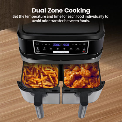 Friteuse à Air Fryer XXL 9L double compartiment sans huile avec cuisson à dual zone pour des aliments croustillants