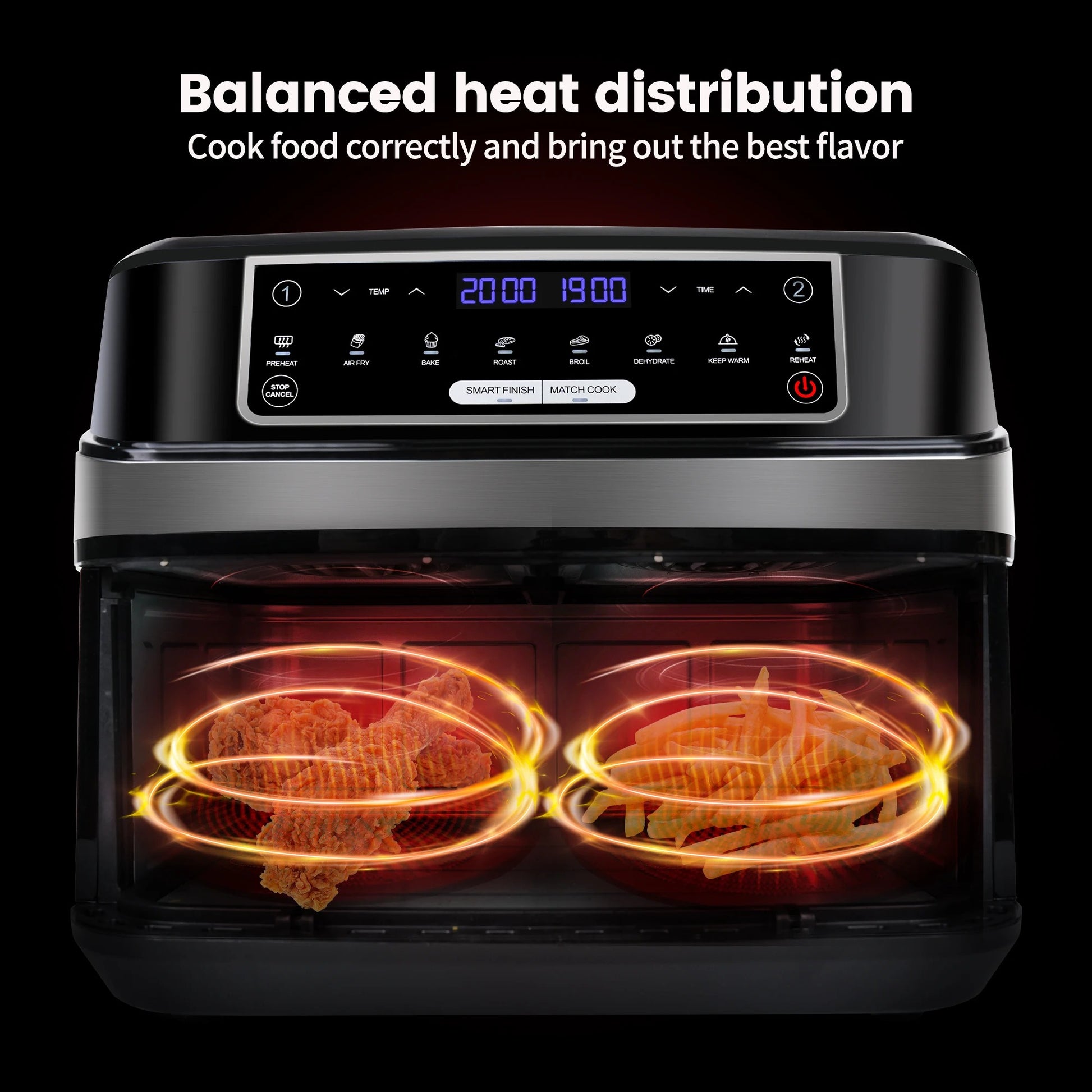 Friteuse à air XXL 9L double compartiment sans huile avec répartition de chaleur équilibrée pour une cuisson parfaite
