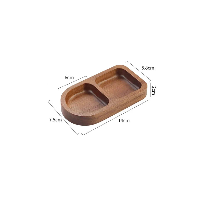 Coupelles en Bois Naturel – Écologiques . Plateau double compartiment en bois pour sauces et condiments, finition lisse