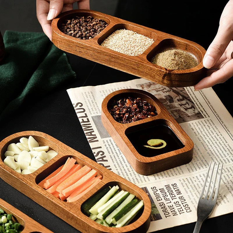 Coupelles en Bois Naturel – Écologiques plateau à compartiments en bois pour épices sauces et légumes