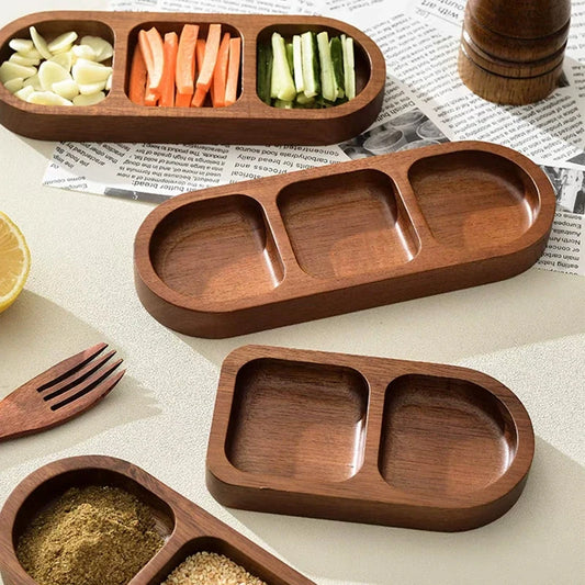 Coupelles en Bois Naturel – Écologiques plateaux compartimentés pour apéritifs et épices en bois foncé