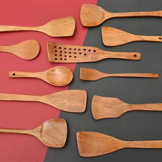 Ustensile de Cuisine en Bois – Cuillère ou Spatule Écologique, assortiment de spatules et cuillères en bois
