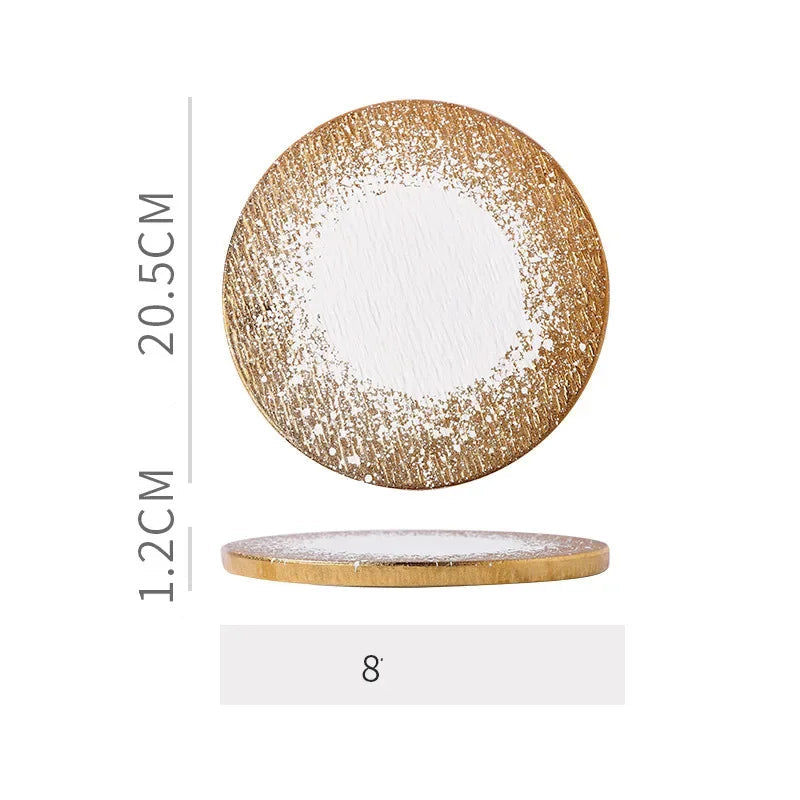 Assiette en céramique ronde et carrée – Élégante avec un design doré et un diamètre de 20,5 cm