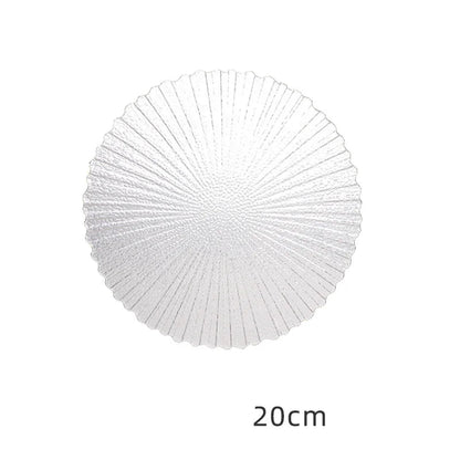 Assiette en verre transparente avec bordure dorée élégante, design rayé de 20 cm pour une table chic