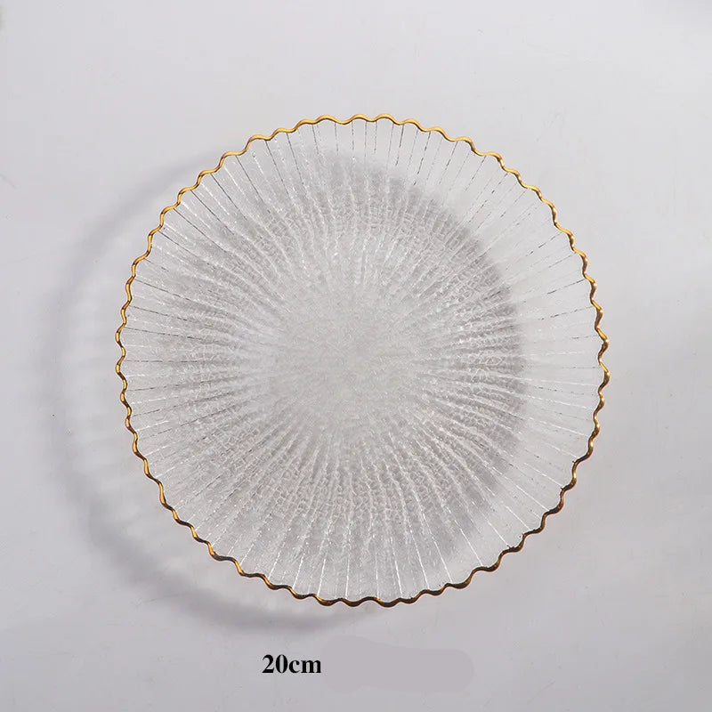 Assiette en verre transparente avec bordure dorée élégante de 20 cm pour un service raffiné