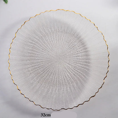 Assiette en verre transparente avec bordure dorée élégante de 32 cm pour occasions spéciales