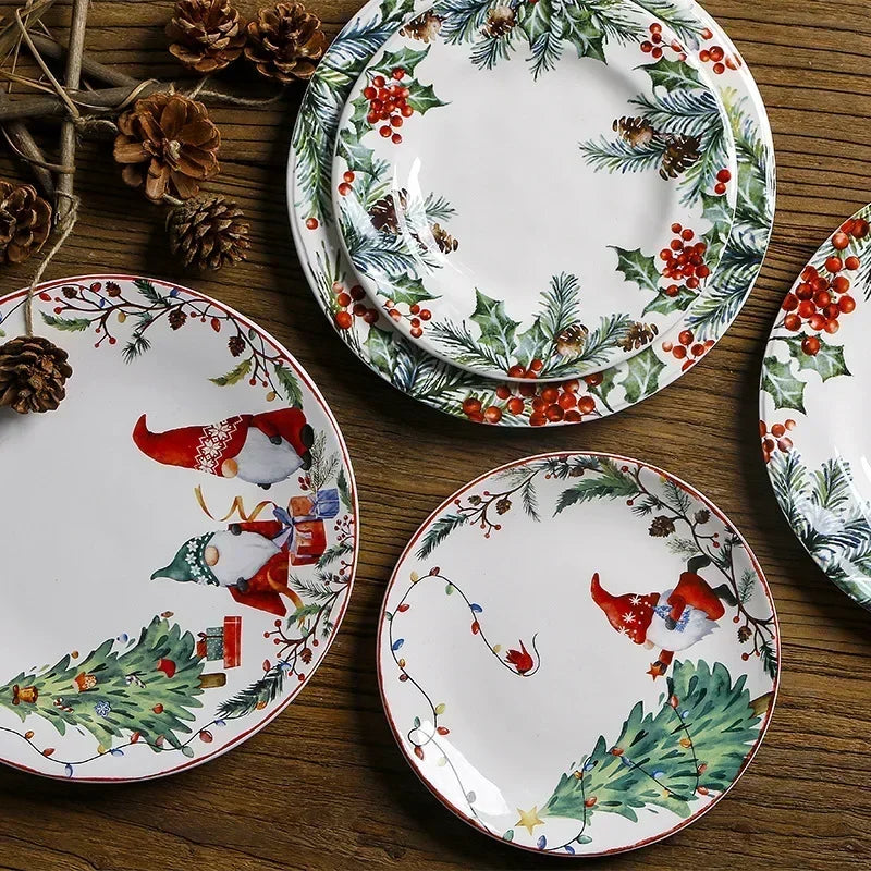 Assiette Noël en Céramique – Set Festif Décor Table 11" avec motifs festifs et colorés pour les repas de fête