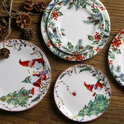 Assiette Noël en Céramique – Set Festif Décor Table 11" avec motifs festifs et colorés pour les repas de fête