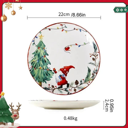 Assiette Noël en Céramique – Set Festif Décor Table 11" avec motif de sapin et Père Noël