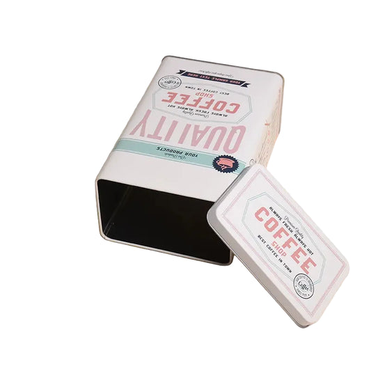 Boîte métal hermétique vintage – Café, bonbons et snacks. Boîte rectangulaire blanche à couvercle amovible style rétro
