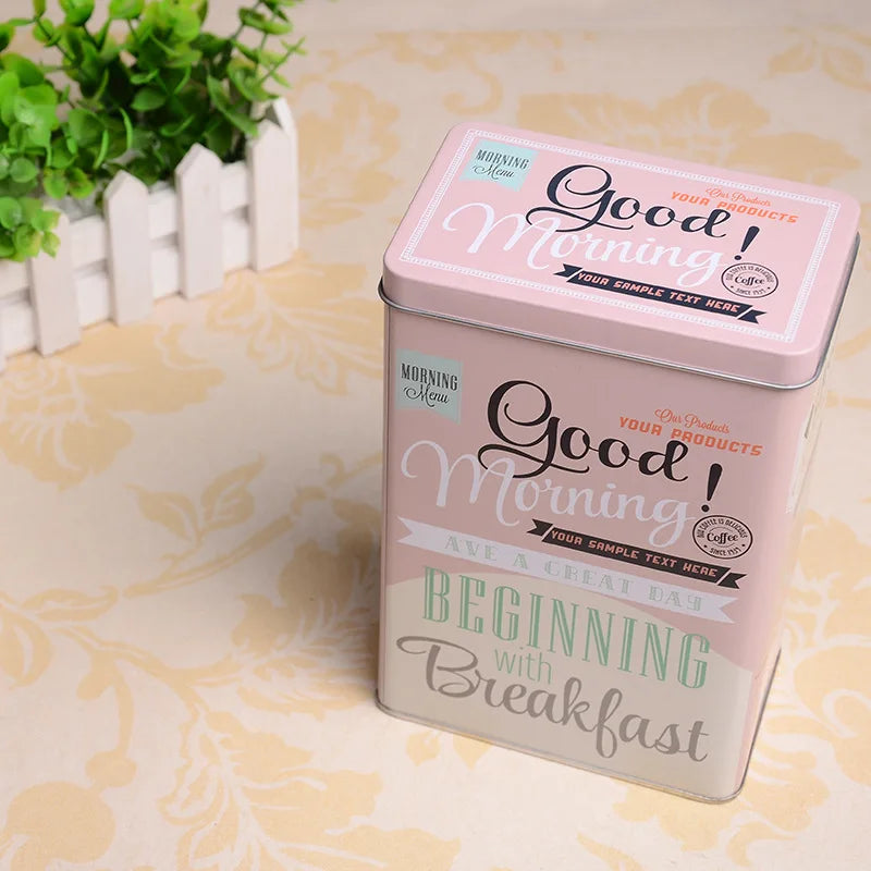 Boîte métal hermétique vintage – Café, bonbons et snacks. Boîte rectangulaire rose pastel pour conserver café et biscuits