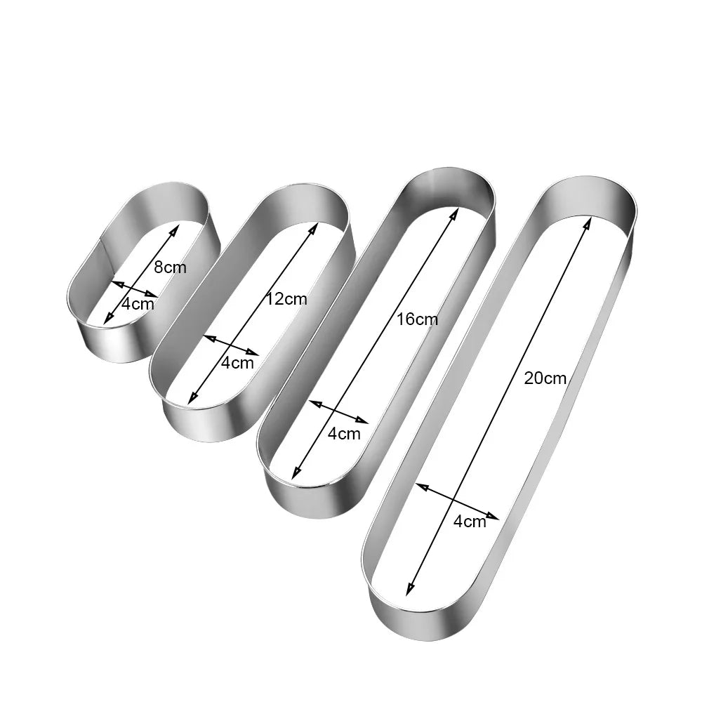 Moule à Gâteau et Tartelette Inox – Durable & Éco. lot de 4 moules ovales inox 8, 12, 16, 20 cm largeur 4 cm pour pâtisserie