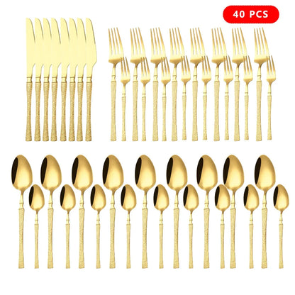 Service de Couverts Acier Inox – Élégance pour 7-9 Pers. Ensemble doré 40 pièces couteaux fourchettes cuillères