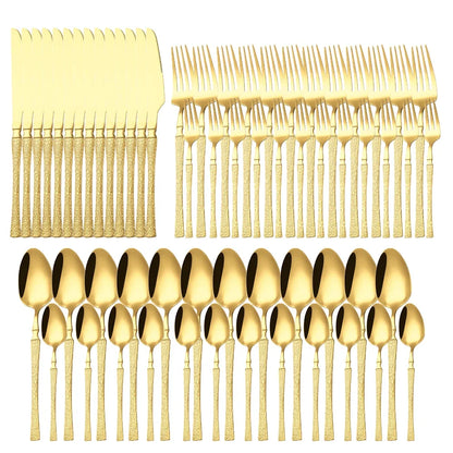 Service de Couverts Acier Inox – Élégance pour 7-9 Pers. Ensemble doré Ustensile de chef couteaux fourchettes cuillères