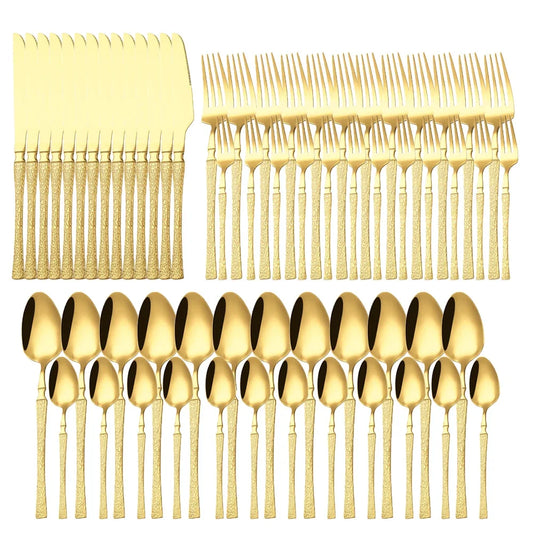 Service de Couverts Acier Inox – Élégance pour 7-9 Pers. Ensemble doré Ustensile de chef couteaux fourchettes cuillères
