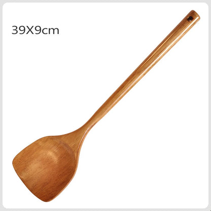 Spatule en Bois Long Manche – Ustensile de Cuisine Durable, spatule longue 39x9 cm en bois avec trou de suspension