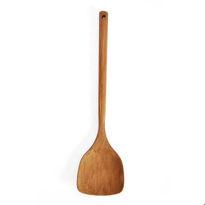 Spatule en Bois Long Manche – Ustensile de Cuisine Durable, spatule longue en bois naturel avec tête plate et poignée percée
