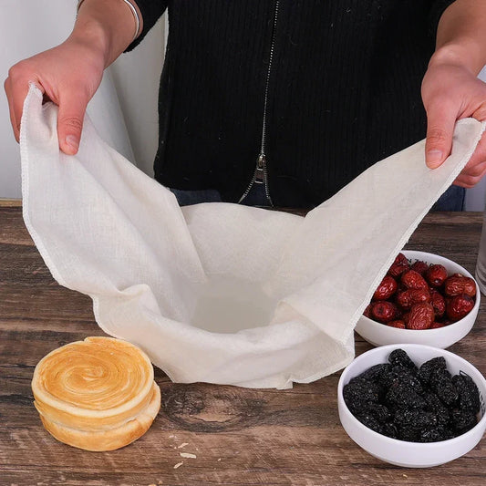 Ustensile de chef montrant Toile Filtre Coton-Polyester – Filtres Cuisine et Pâtisserie blanc utilisé pour filtrer fruits et pâtes