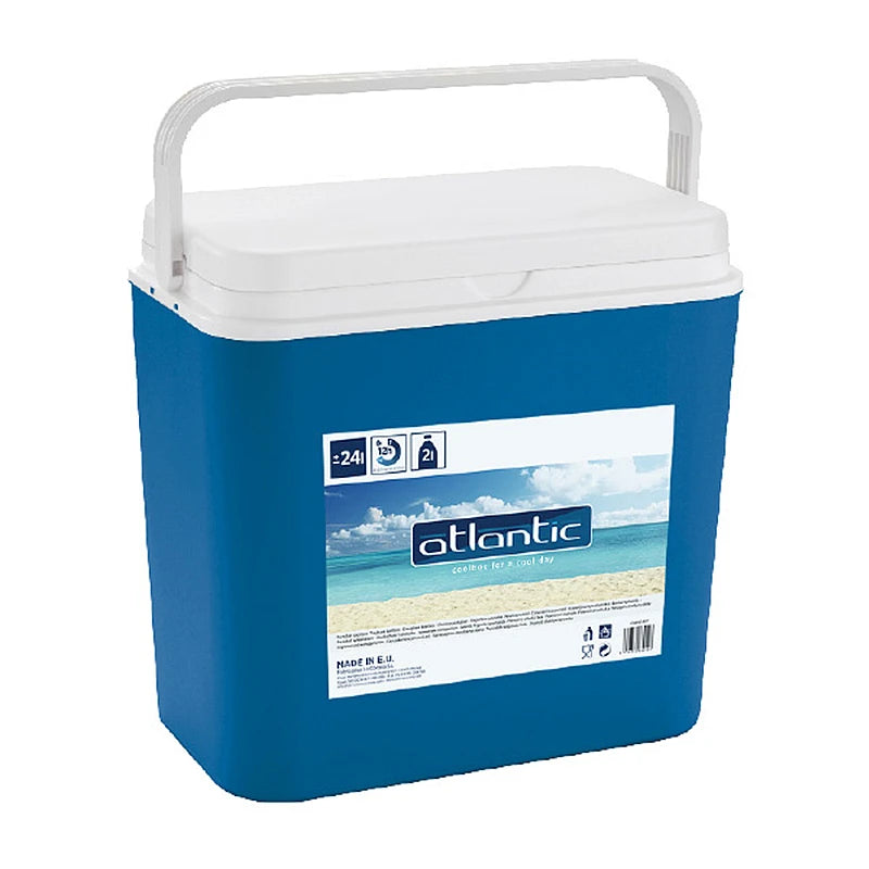 Glacière Rigide Atlantic Portable – Jusqu’à 9h de Froid bleu avec couvercle blanc et poignée pliable