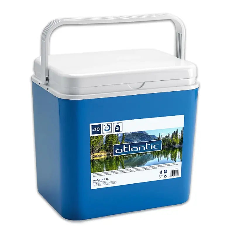 Glacière Rigide Atlantic Portable – Jusqu’à 9h de Froid bleue avec poignée blanche pour transport facile