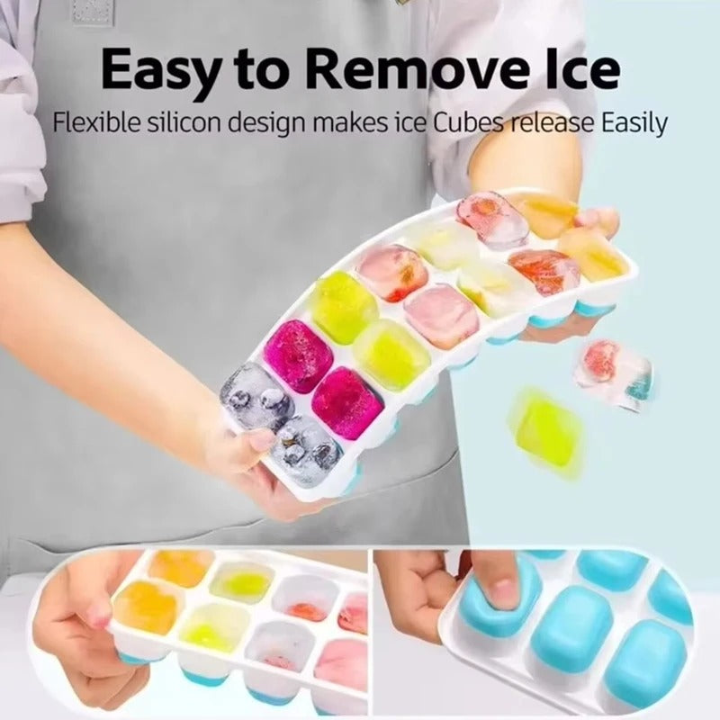 Bac à Glaçons Silicone avec Couvercle 14 Compartiments facile à utiliser pour libérer des glaçons rapidement