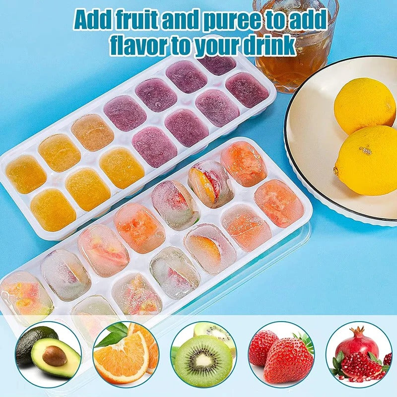 Bac à Glaçons Silicone avec Couvercle 14 Compartiments pour des boissons aromatisées avec des fruits