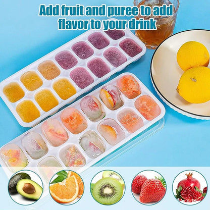 Bac à Glaçons Silicone avec Couvercle 14 Compartiments pour des boissons aromatisées avec des fruits