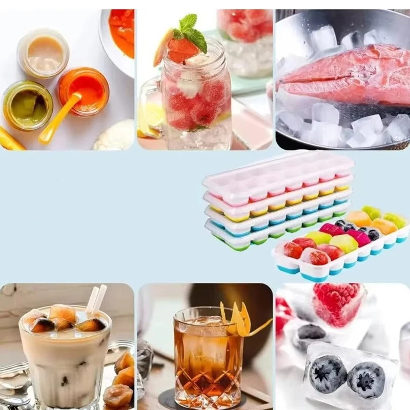 Bac à Glaçons Silicone avec Couvercle 14 Compartiments pour des glaçons faciles et pratiques dans vos boissons
