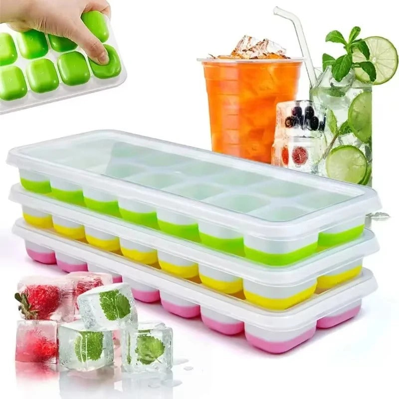 Bac à Glaçons Silicone avec Couvercle 14 Compartiments pour des glaçons amusants et colorés dans vos boissons
