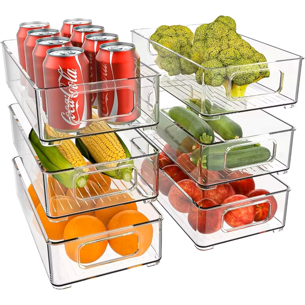 Bac de rangement empilable pour réfrigérateur – 25,5 × 15 × 7,5 cm avec des fruits et des légumes organisés