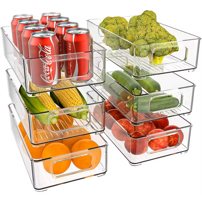 Bac de rangement empilable pour réfrigérateur – 25,5 × 15 × 7,5 cm avec des fruits et des légumes organisés