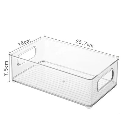 Bac de rangement empilable pour réfrigérateur – 25,5 × 15 × 7,5 cm en plastique transparent avec poignées pratiques