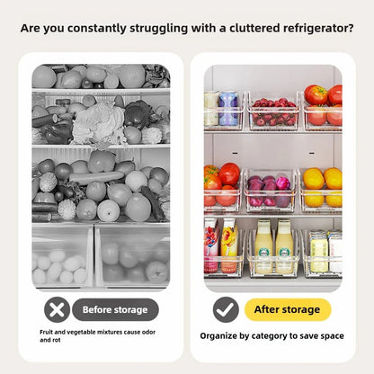 Bac de rangement pour réfrigérateur transparent 30 cm utilisé pour organiser les aliments dans un réfrigérateur bien rangé