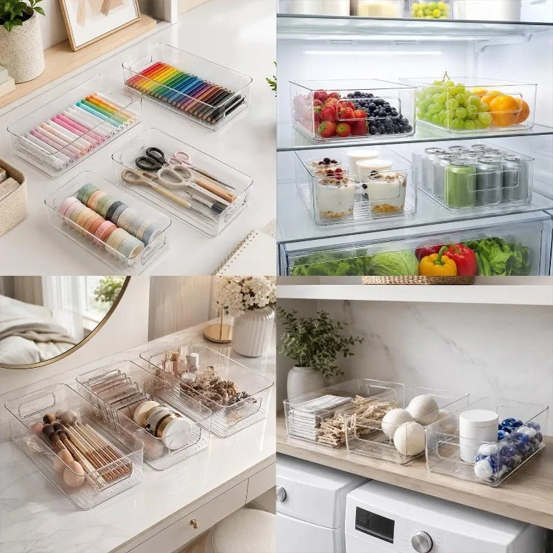 Bacs de Rangement Frigo Transparente – Lot de 2 ou 3 pour organiser aliments et fournitures avec style