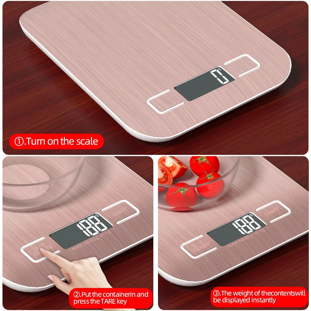 Balance de Cuisine Électronique 1 g – Balance Numérique avec Affichage LED montrant les étapes d'utilisation
