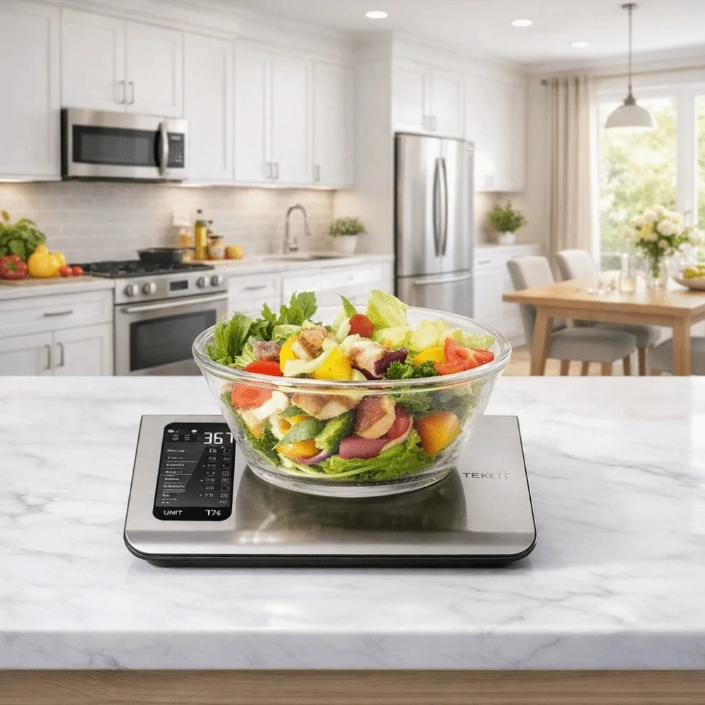 Balance de cuisine intelligente inox 304 avec application – La précision au service d'une cuisine mieux organisée avec salade fraîche.