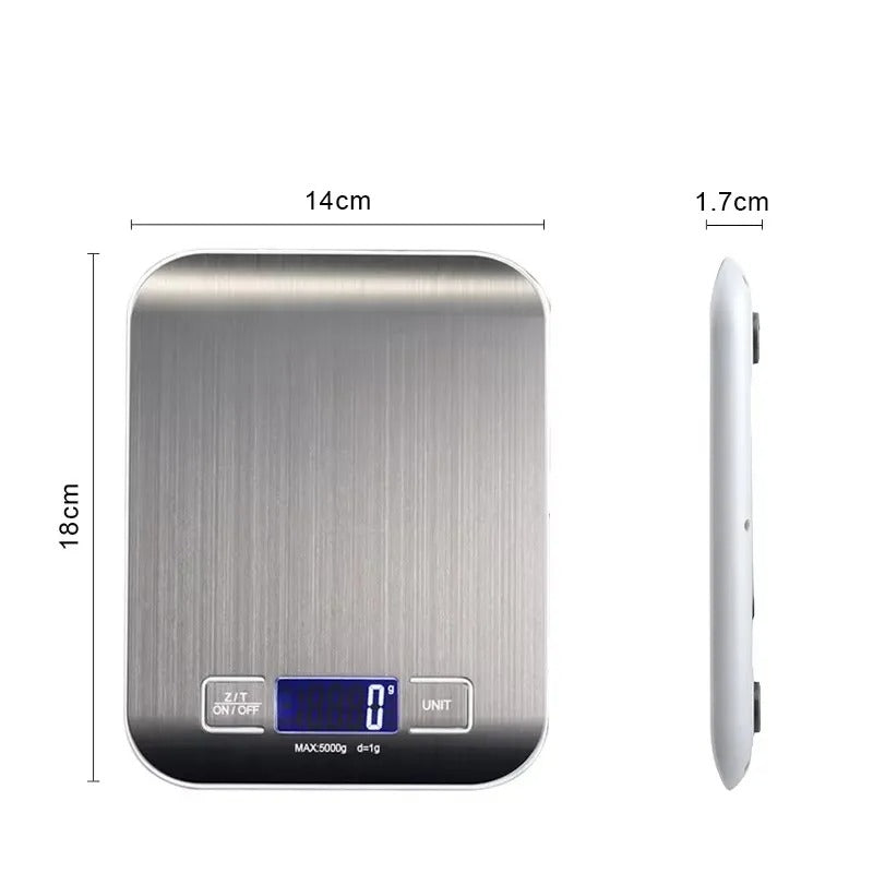 Balance de cuisine numérique inox design avec écran LCD, précision au quotidien, dimensions compactes 18x14 cm