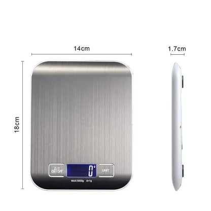 Balance de cuisine numérique inox design avec écran LCD, précision au quotidien, dimensions compactes 18x14 cm