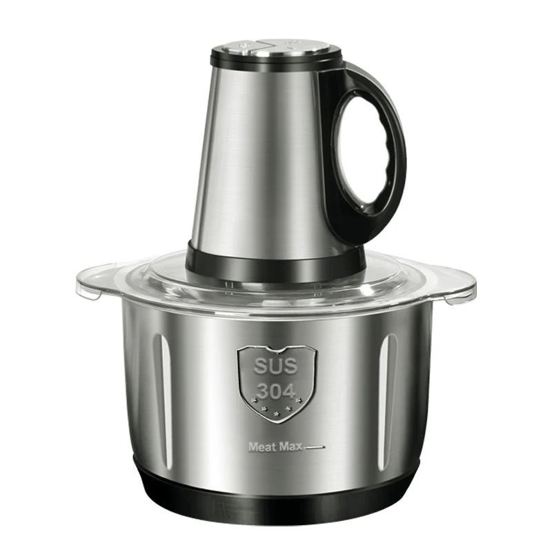 Hachoir Électrique Inox 5L – Blender Viande et Légumes avec bol en acier inoxydable et couvercle transparent